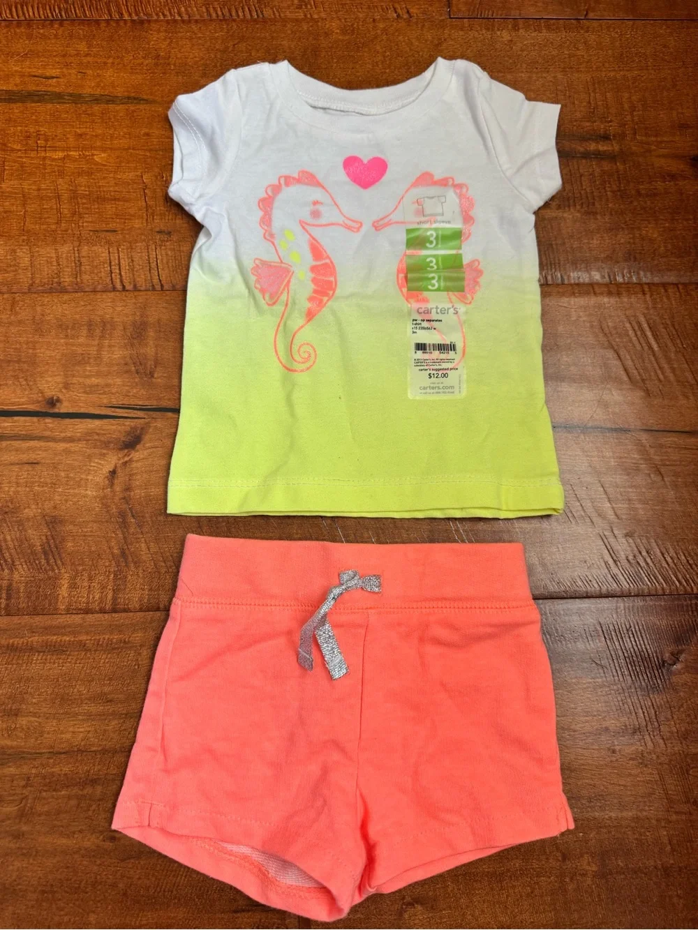 Carter's Coral and Lime Infant Top Duo